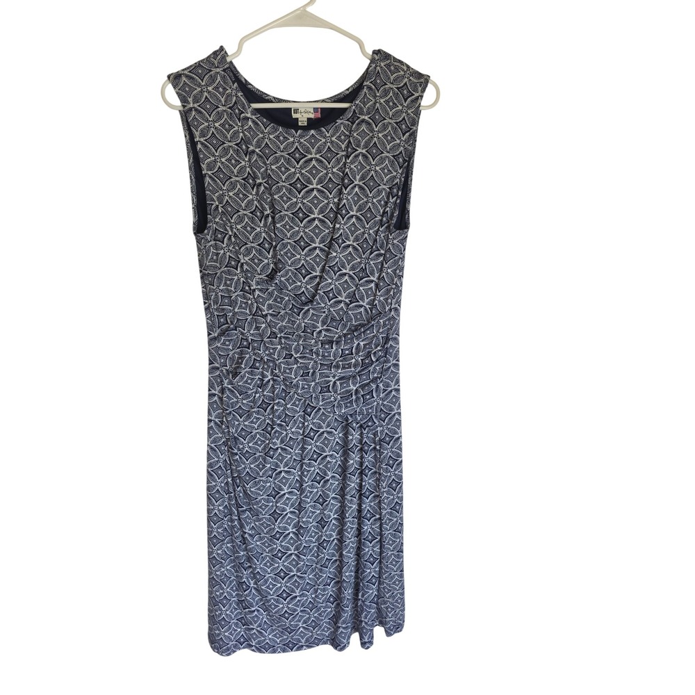 Kut from the Kloth Women Navy White Geometric Ruched Sleeveless Sheath Dress 10